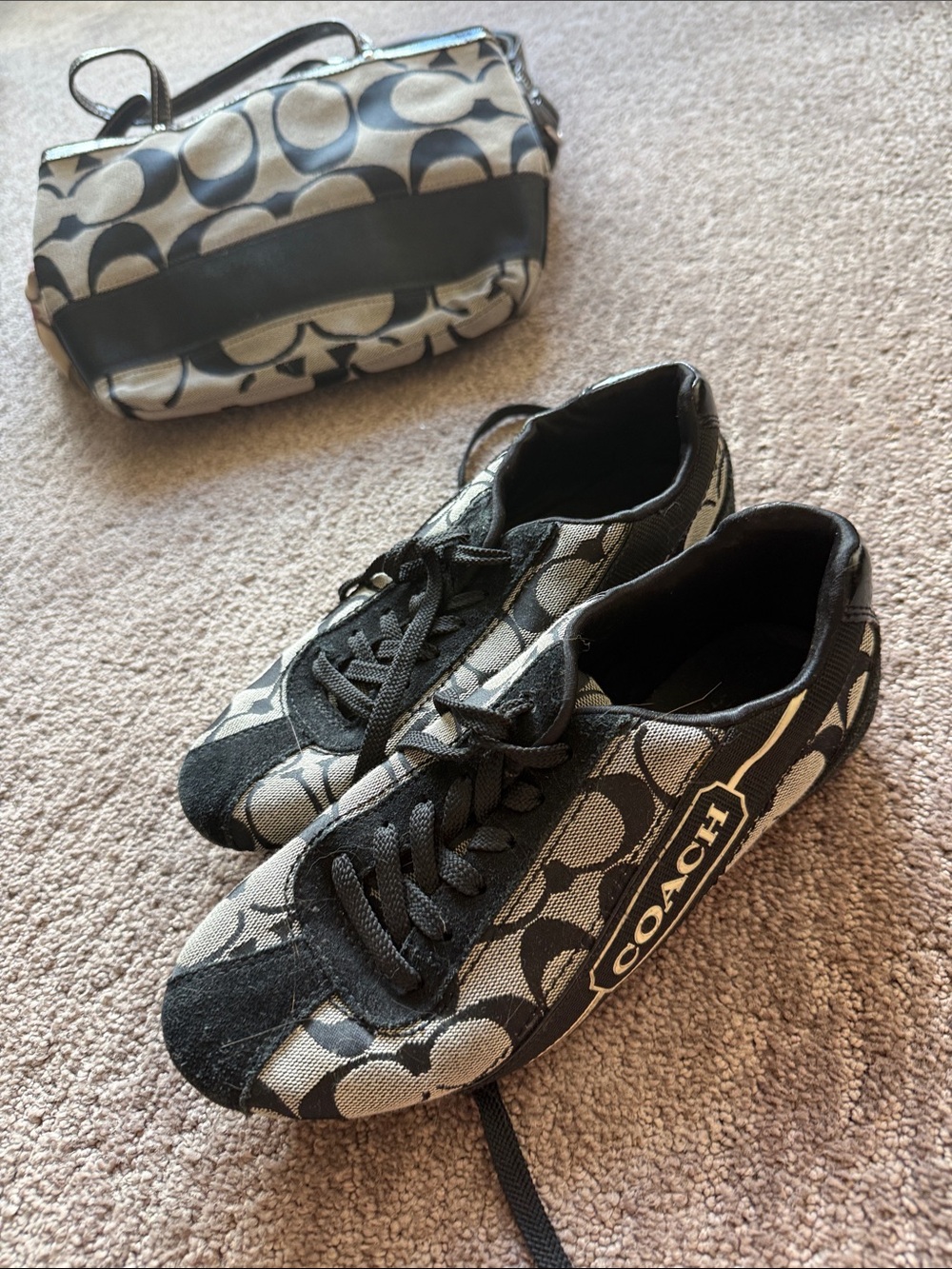 Coach Black & Gray Signature Canvas Low-Top Sneakers *shoes only*